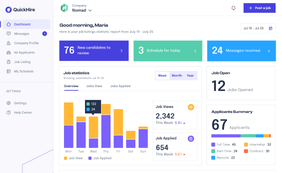 QuickHire company dashboard